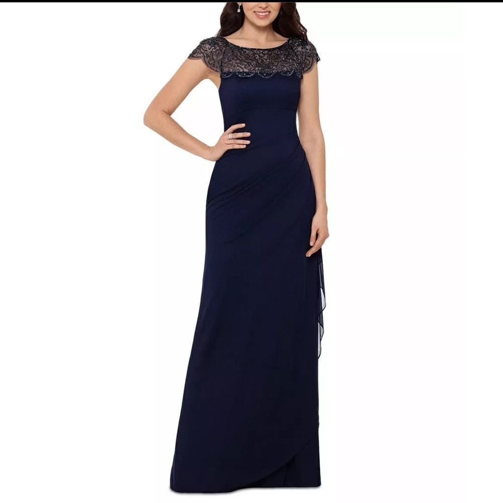 Xscape Womens Beaded Collar Jersey Gown Dress